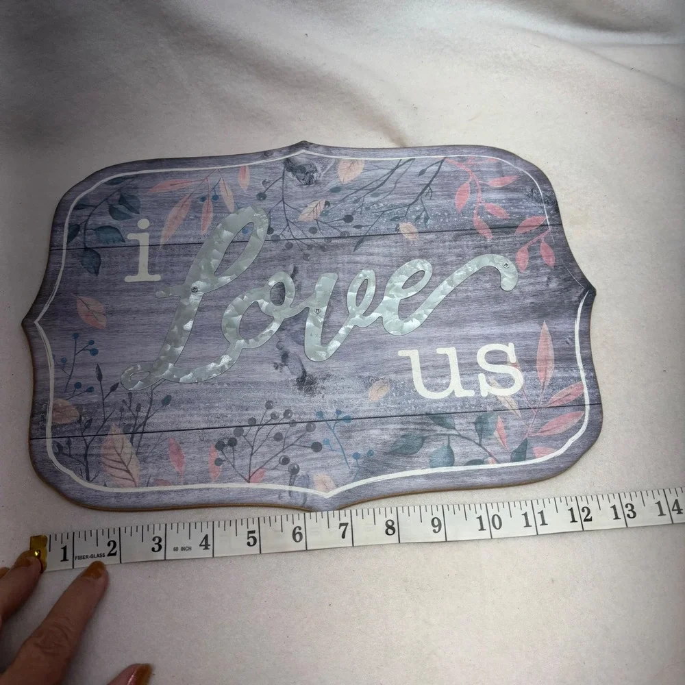 I Love Us Wall Decor‎ Sign Galvanized Metal Script Rustic Wood Look Art